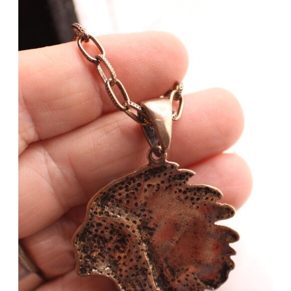 Vintage Native American Chief Headdress Pendant Necklace Rhinestone Enamel Paint - Picture 8 of 9